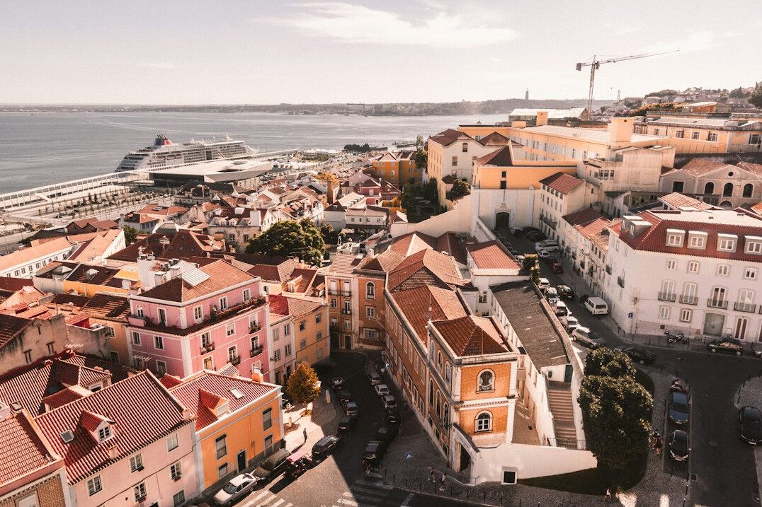 Aerial view of dense residential buildings in Lisbon